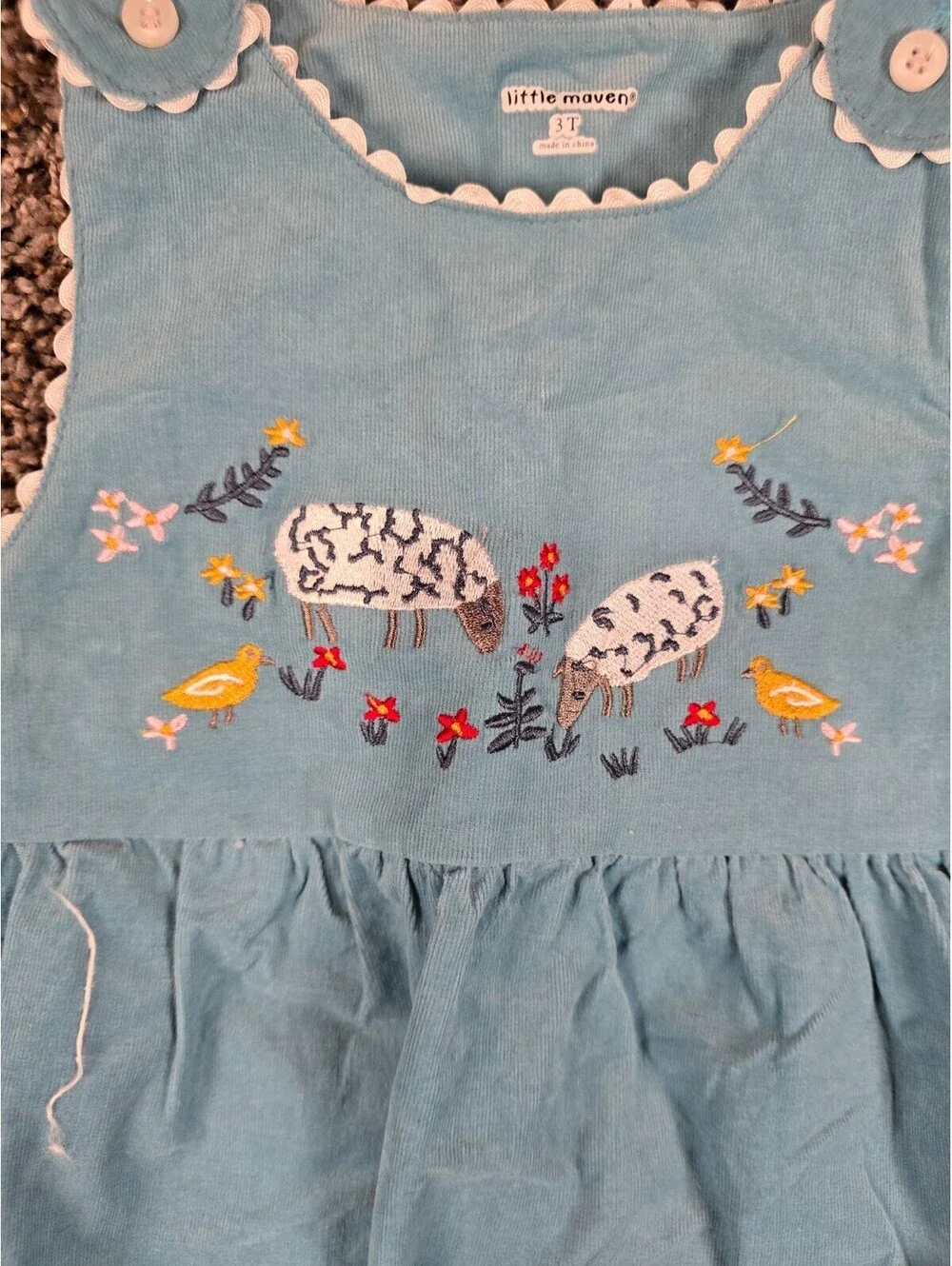 Little Maven Toddler Girl Sz 3T Sleeveless Corduroy Dress Blue Embroidered Sheep